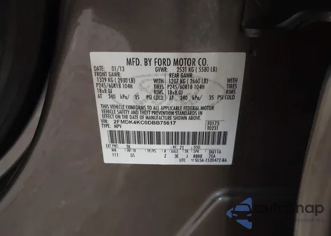 2013 Ford Edge Limited z USA, uszkodzony, nr VIN 2FMDK4KC0DBB75617